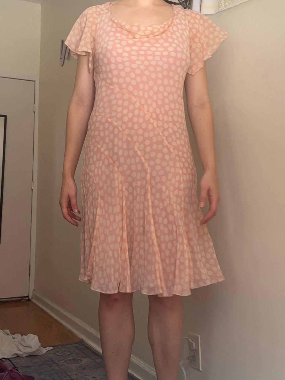 Adrianna Papell Blush Peach Polka Dot Midi Dress